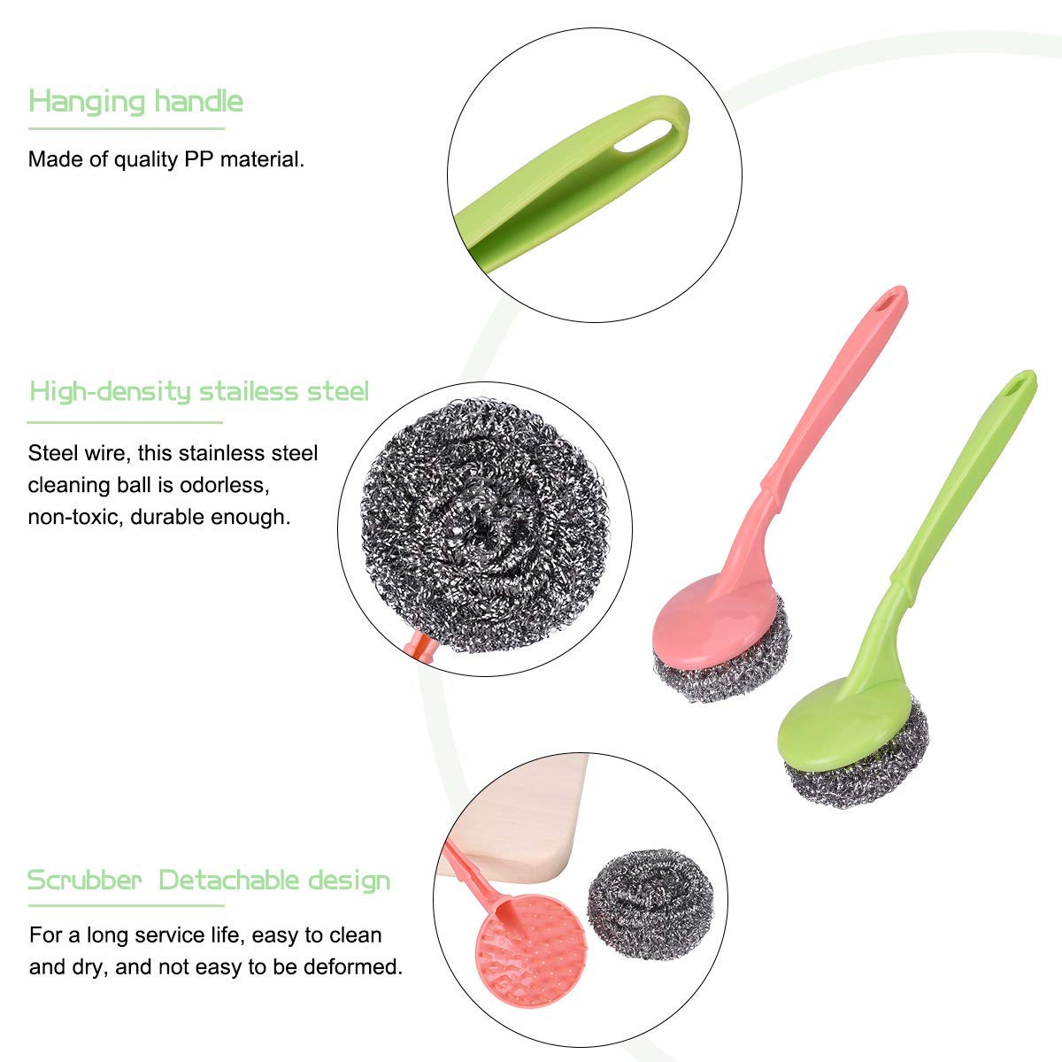 MustHome Stainless Steel Scrubbers with Handle Cleaning Brush | Pack of 2