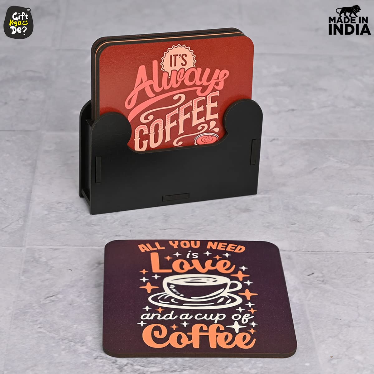 Square Quotes Coaster Set of 6 With Coaster Stand | Quotes Coaster Set fit for Tea Cups and Coffee Mugs Also Coffee Lover Gifts