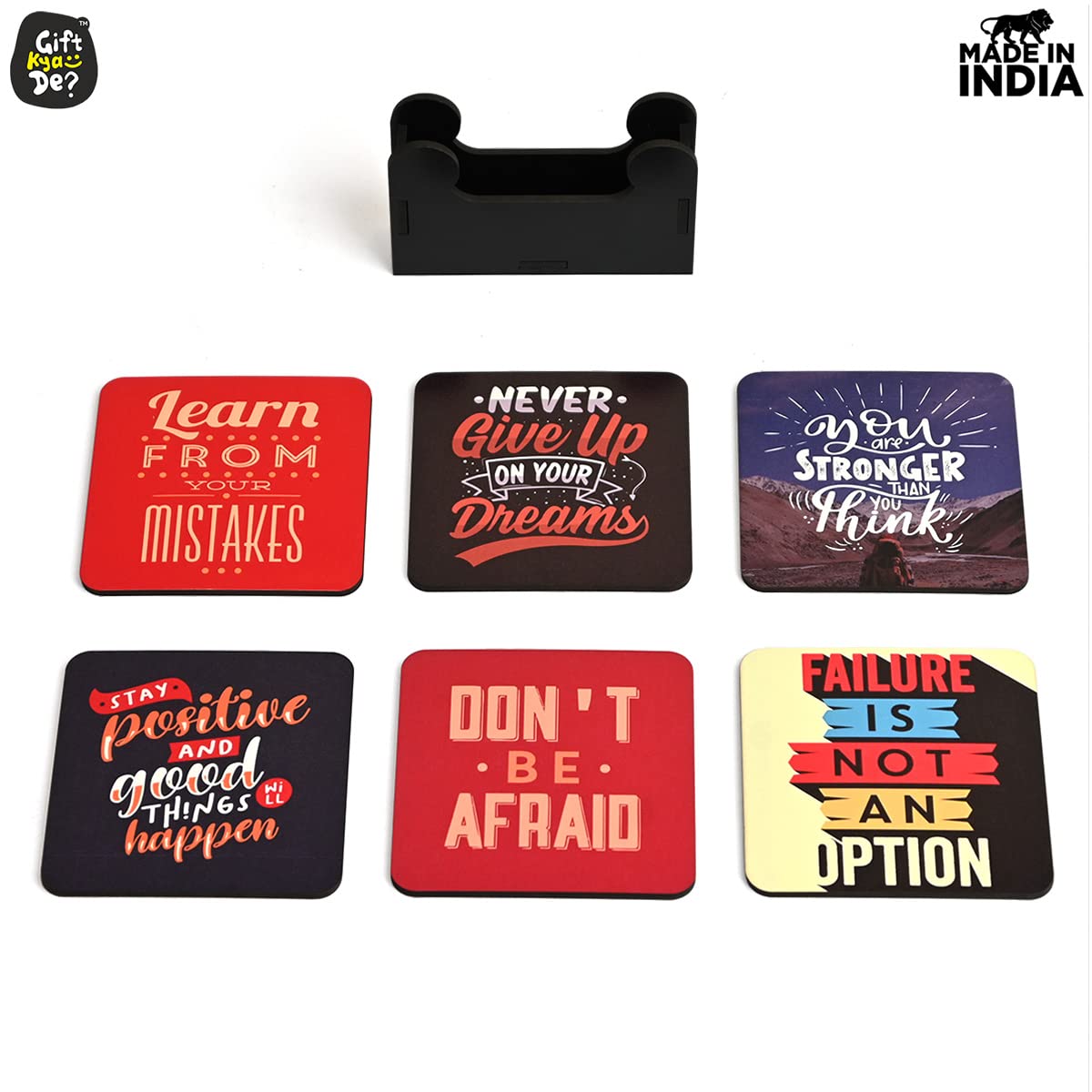 Square Quotes Coaster Set of 6 With Coaster Stand | Quotes Coaster Set fit for Tea Cups and Coffee Mugs Also Coffee Lover Gifts