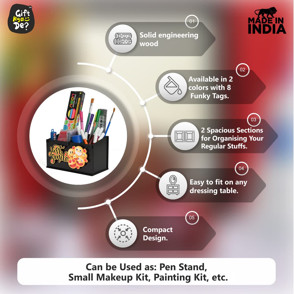 2 Compartment Funky Cosmetic Organizer | Desk Organizer For Girls | Makeup Box With Smileys And Emoji (Eco Friendly)