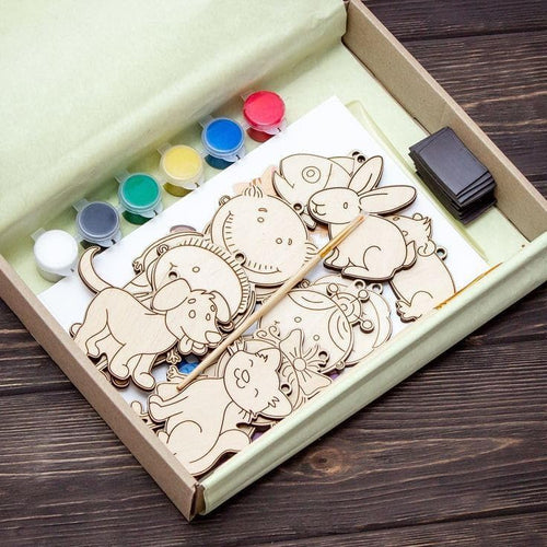MustHome | DIY Wood Paint Kit for Kids | Animals Wooden Cutouts