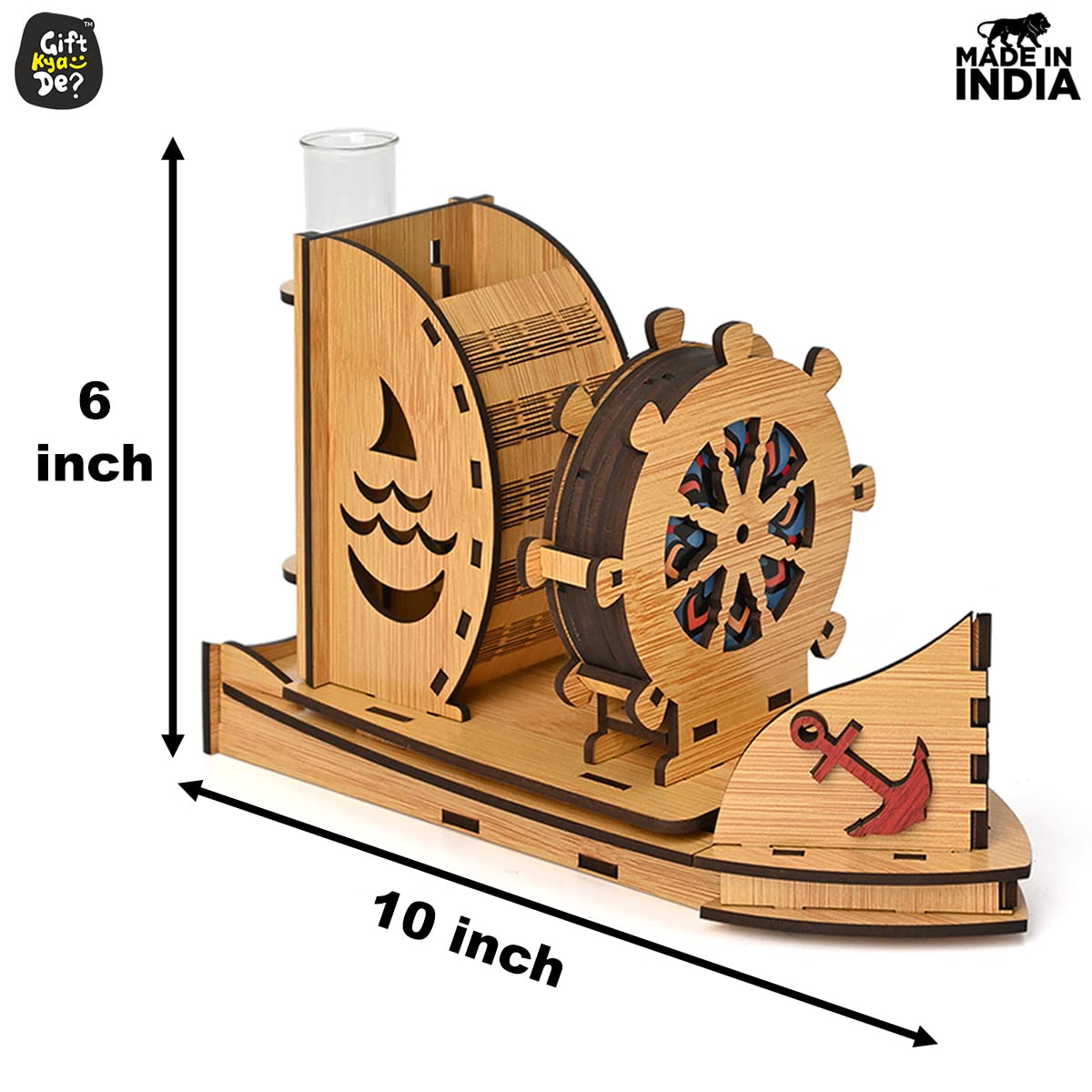 Boat Shape Coaster Stand With Set of 6 Coaster & Cute Test Tube Planter