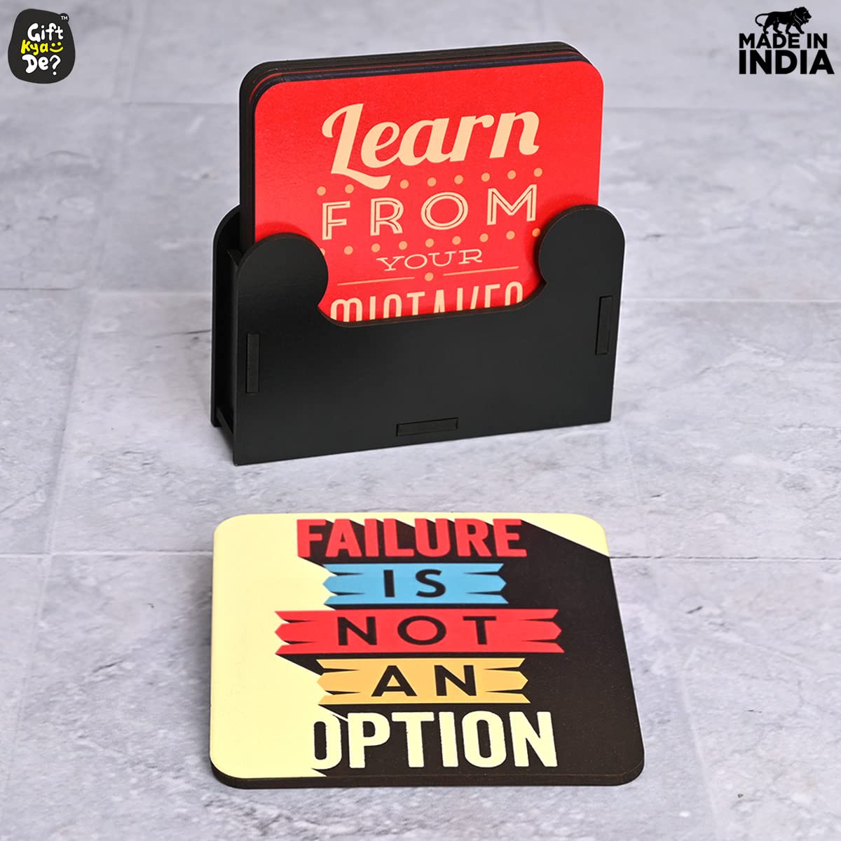 Square Quotes Coaster Set of 6 With Coaster Stand | Quotes Coaster Set fit for Tea Cups and Coffee Mugs Also Coffee Lover Gifts
