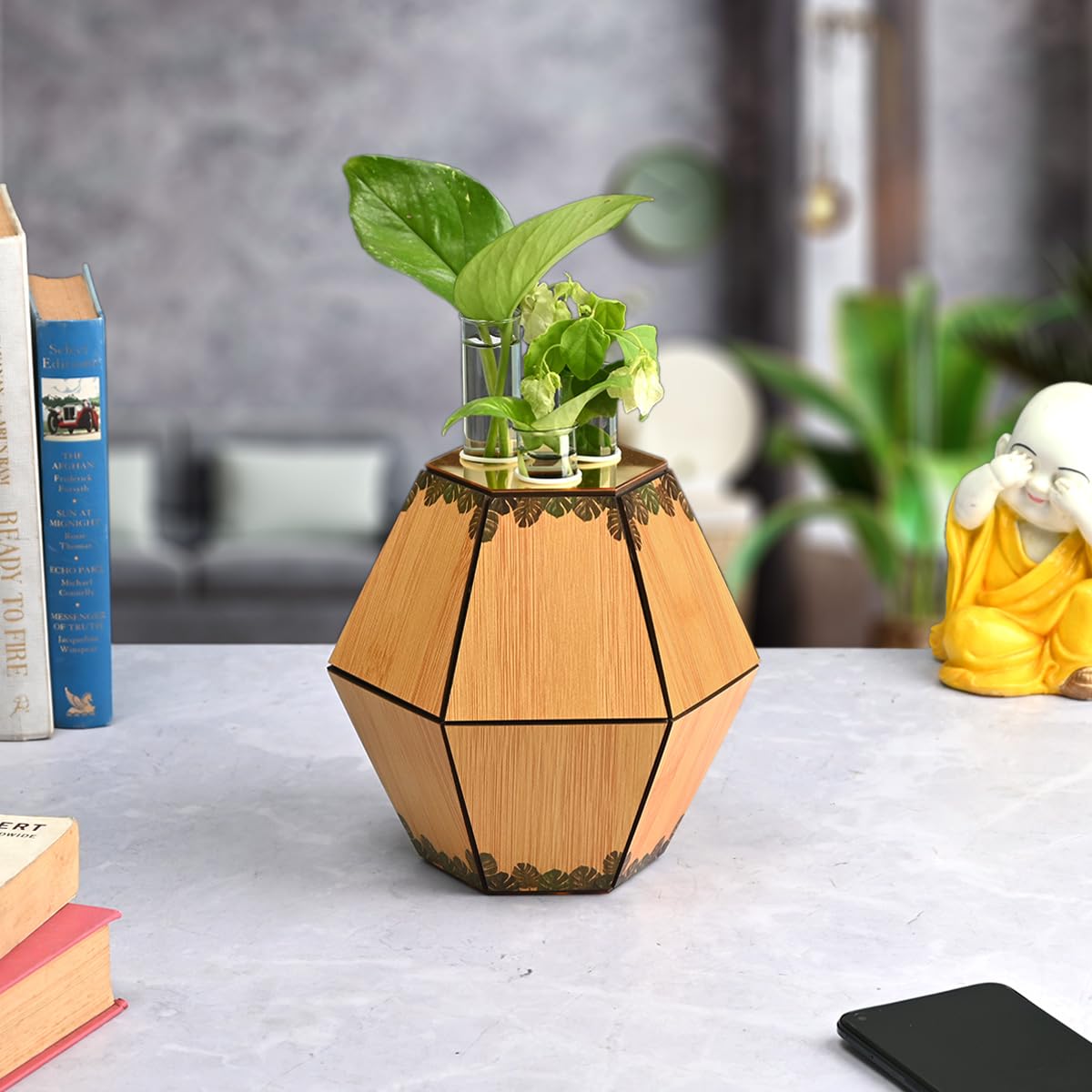 Test Tube Planter with Wooden Holder / Calendar 2025, Table Top Decor Planters | Hexagon Design | Corporate Gifts