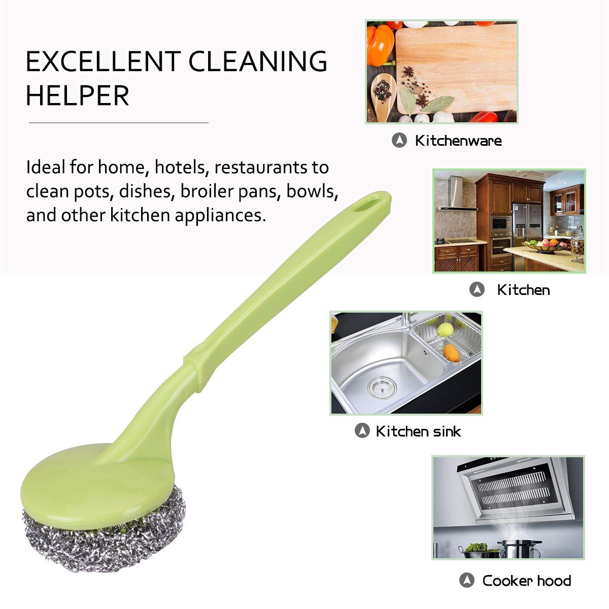 MustHome Stainless Steel Scrubbers with Handle Cleaning Brush | Pack of 2