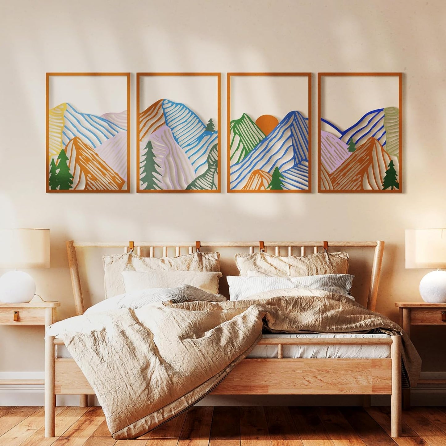 FusionEdge Home , 4 Pcs Colorful Abstract Mountain Wall Art, Nature wall decor items