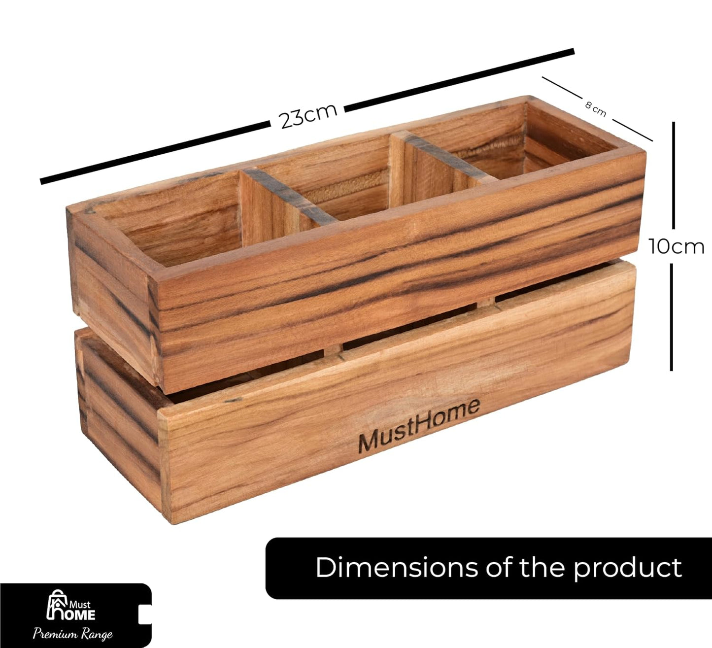 MustHome Premium Spoon stand for kitchen Wooden Cutlery Holder| 9.1X3X3.9 inc