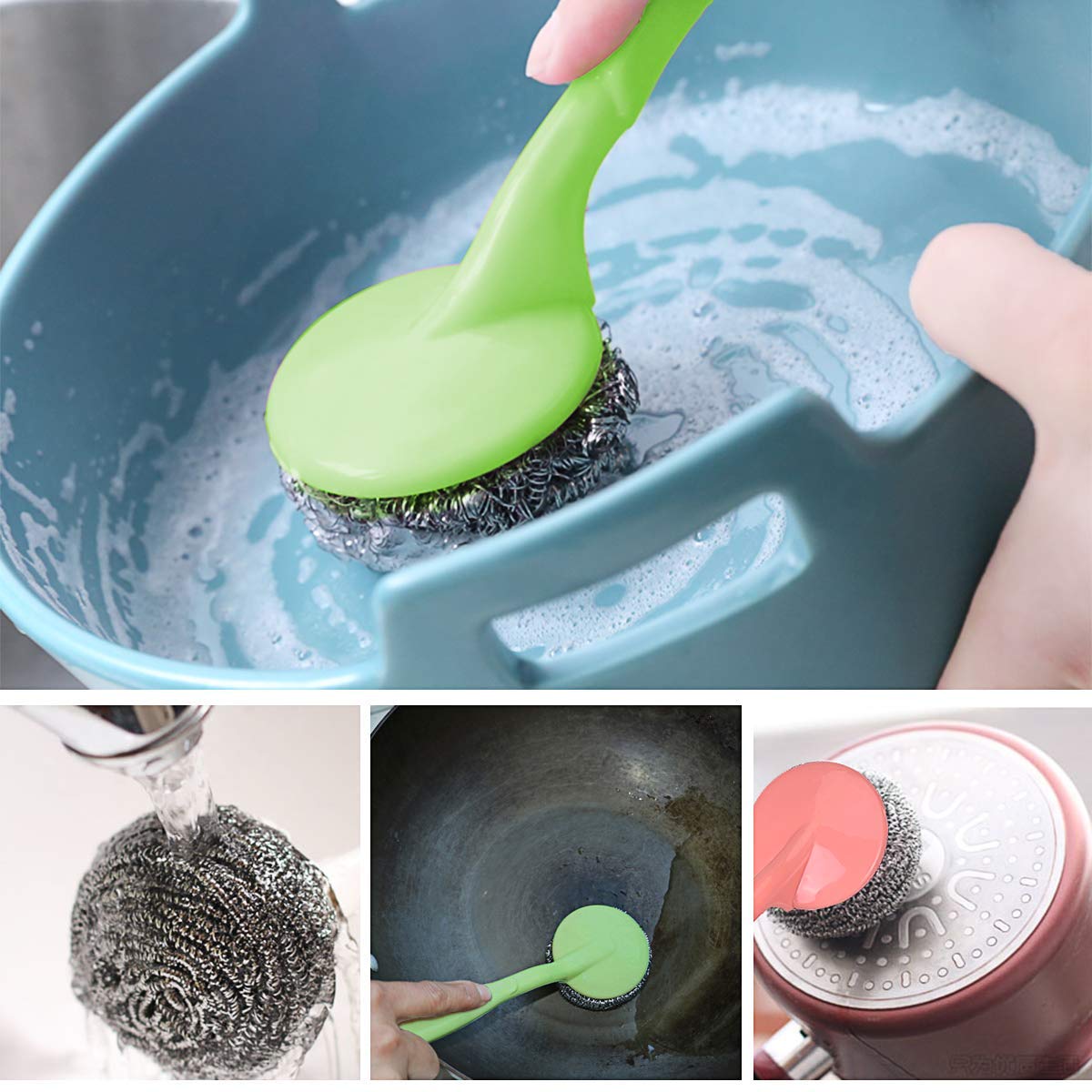 MustHome Stainless Steel Scrubbers with Handle Cleaning Brush | Pack of 2