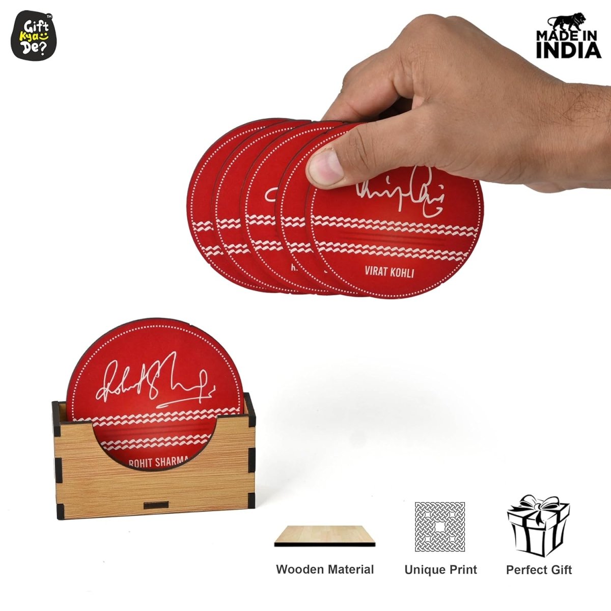 Cricket Themed Coaster Set of 6 with Proper Coaster Stand | Perfect For Tea And Coffee Cups