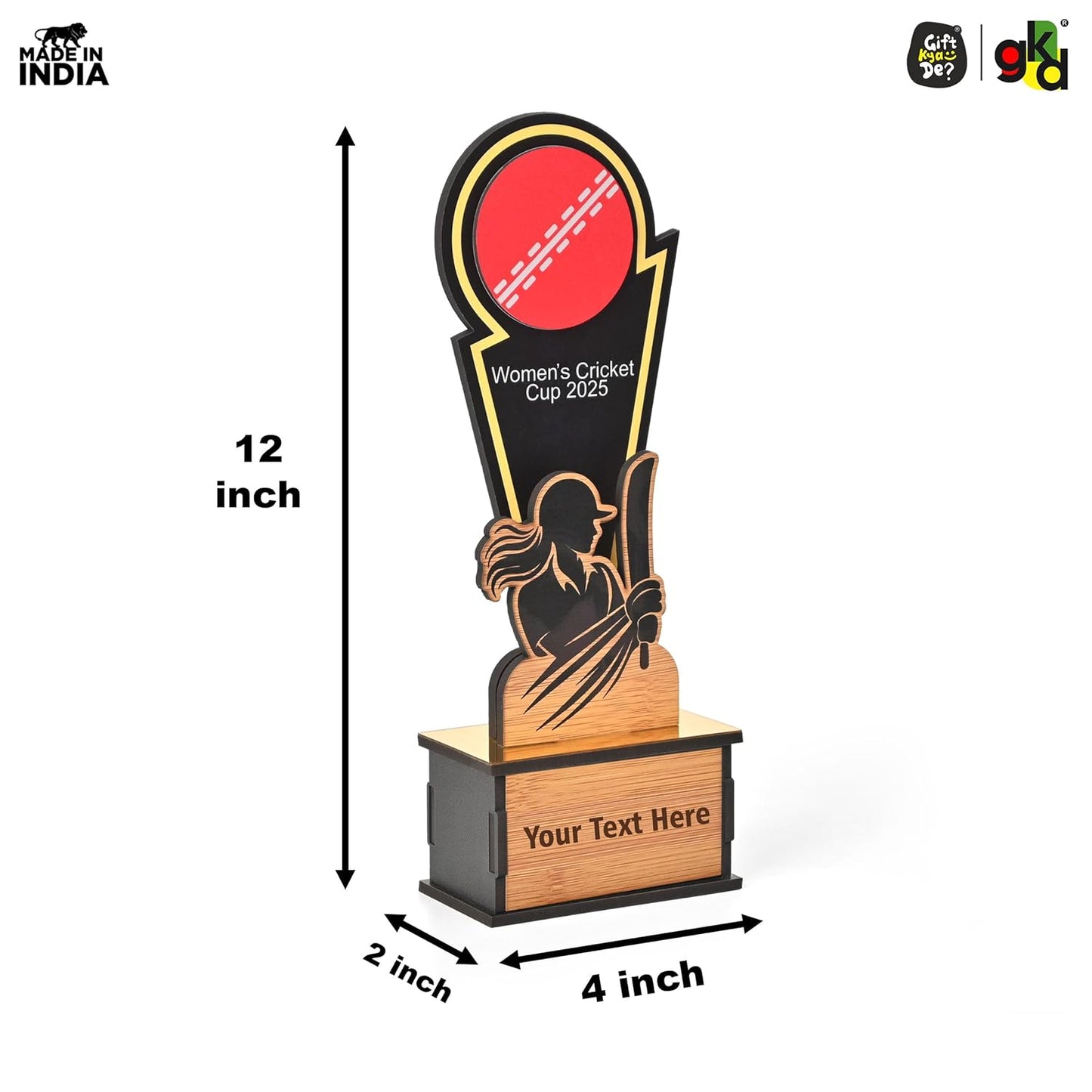 Wooden Cricket Trophy for Winners – Women’s & Men’s Cricket Cup Award | Sports Tournament Memento for Champions & Players
