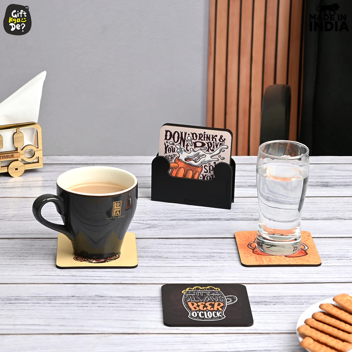 Square Quotes Coaster Set of 6 With Coaster Stand | Quotes Coaster Set fit for Tea Cups and Coffee Mugs Also Coffee Lover Gifts