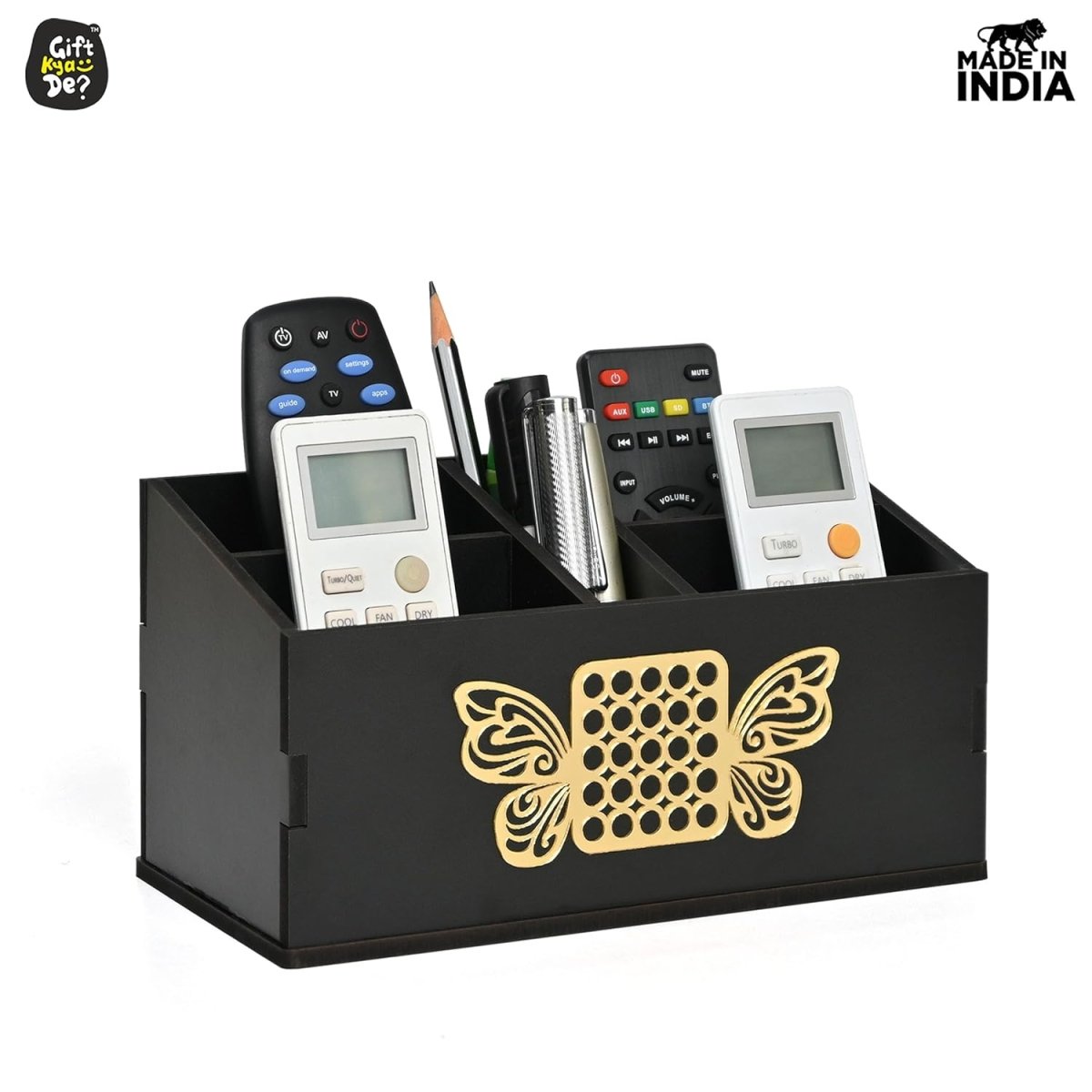 Wooden Remote Stand with 5 Sections | Remote Holder for TV and AC | Stationary Organizer | Ideal for Home and Office