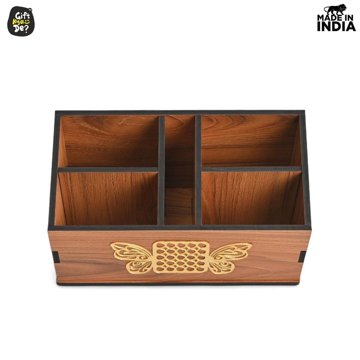 Wooden Remote Stand with 5 Sections | Remote Holder for TV and AC | Stationary Organizer | Ideal for Home and Office