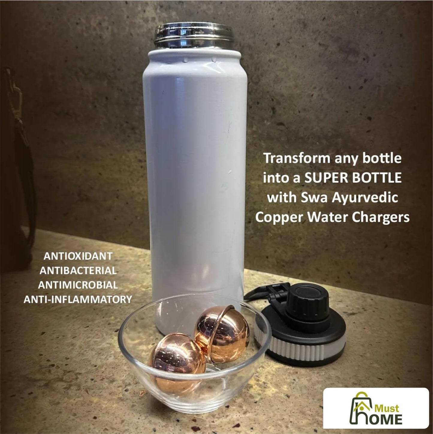 FusionEdge Home Copper Water Bottle Alternative Ayurvedic Organic Pure Copper Ball, 99% Purity