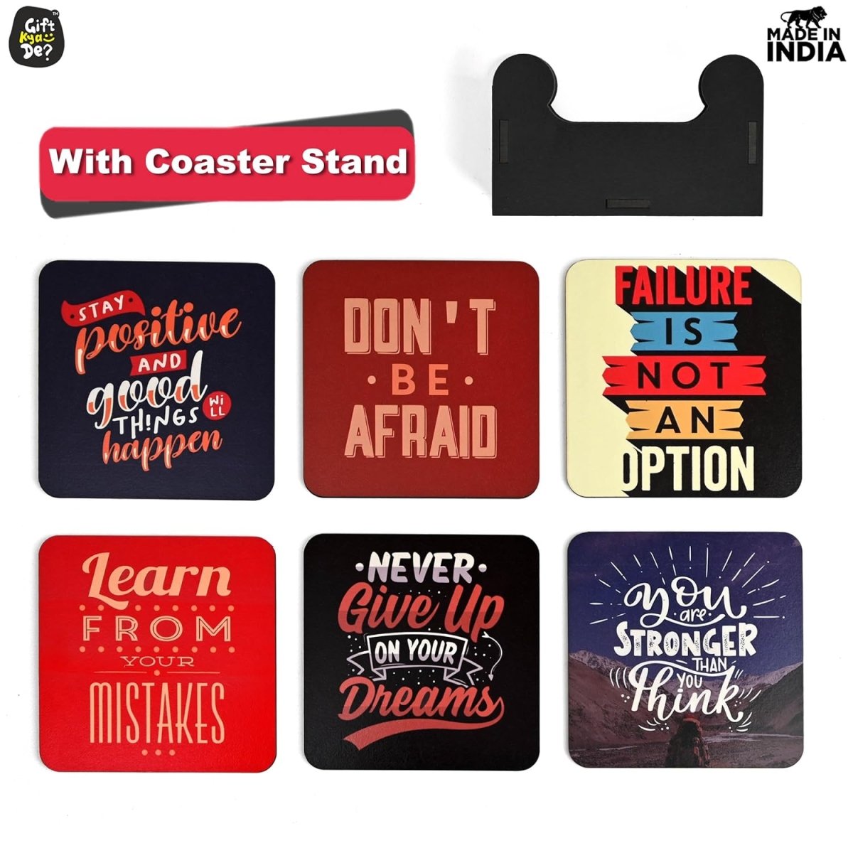Coaster Set of 12 | Wooden Square Coasters with Proper Coaster Stand | Designer Coaster Set