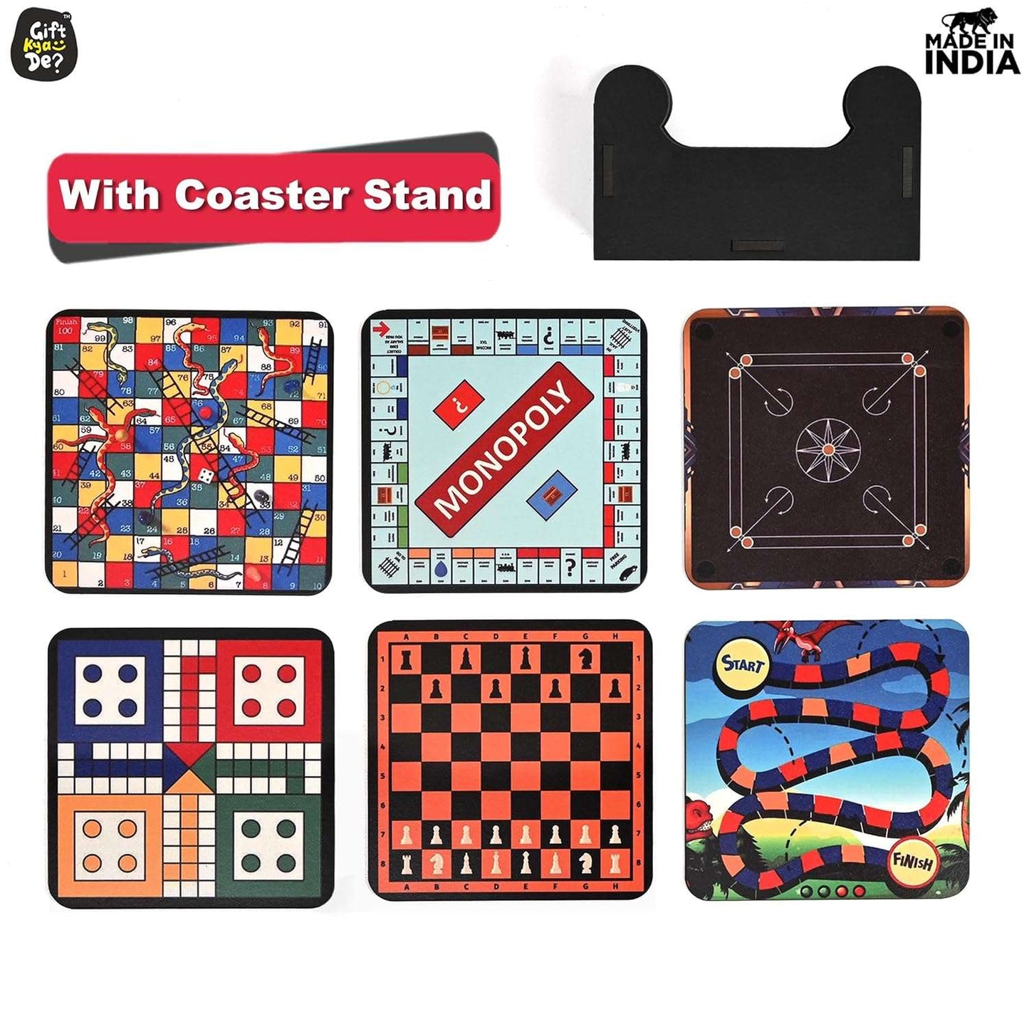 Coaster Set of 12 | Wooden Square Coasters with Proper Coaster Stand | Designer Coaster Set
