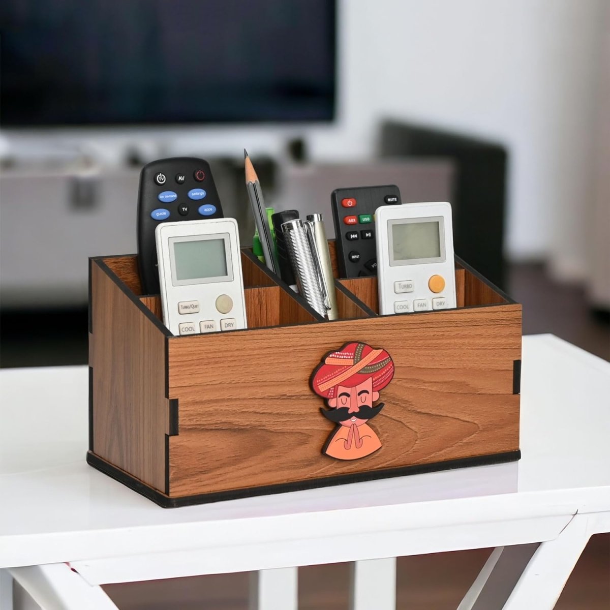 Wooden Remote Stand with 5 Sections | Remote Holder for TV and AC | Stationary Organizer | Ideal for Home and Office