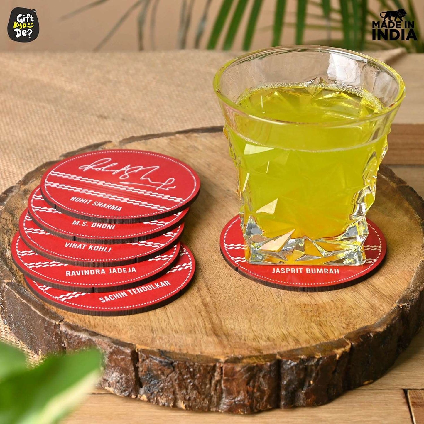 Cricket Themed Coaster Set of 6 with Proper Coaster Stand | Perfect For Tea And Coffee Cups