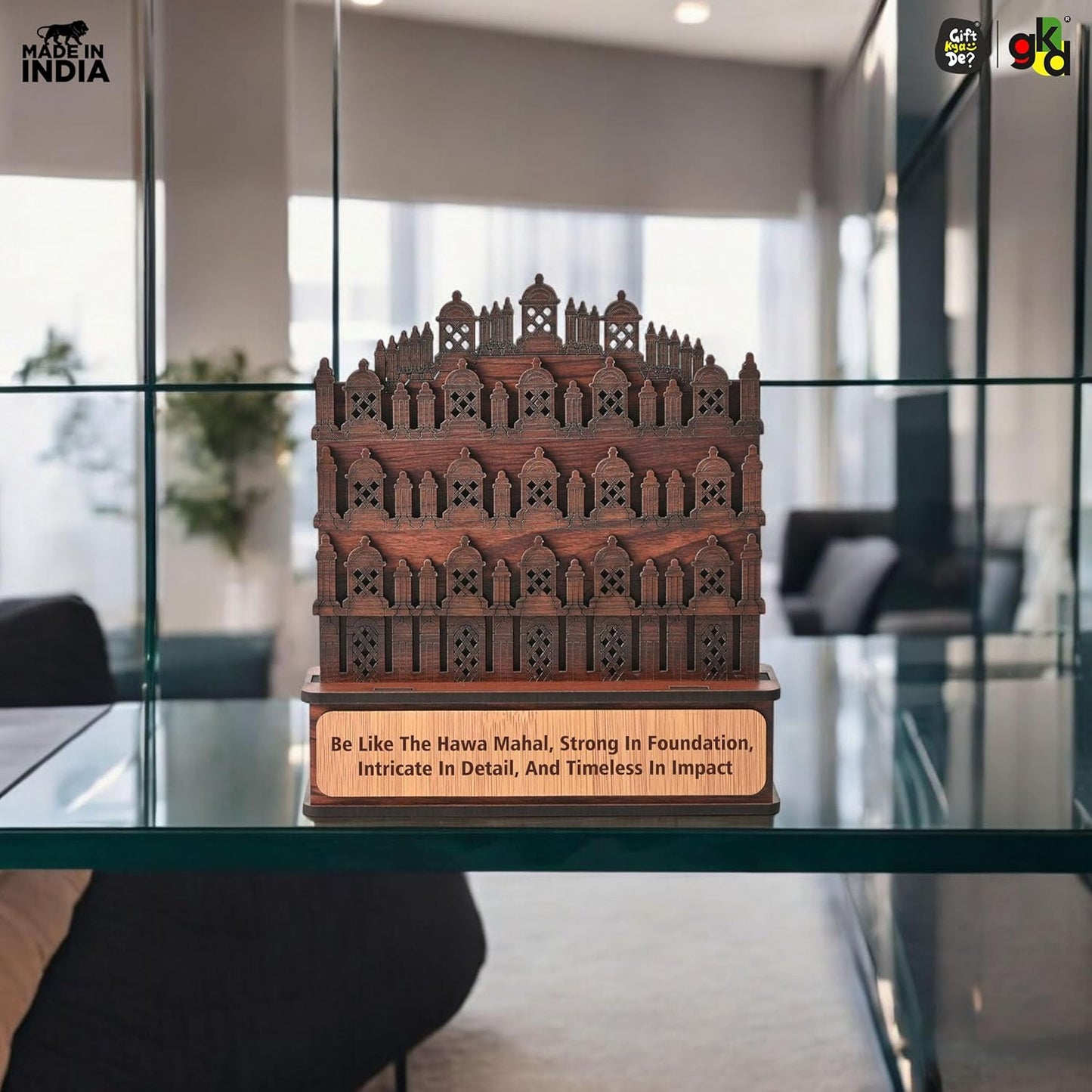 Hawa Mahal Wooden Showpiece | Jaipur-Inspired Home Décor | Personalized & Default Quote Variants | Rajasthani Heritage Gift
