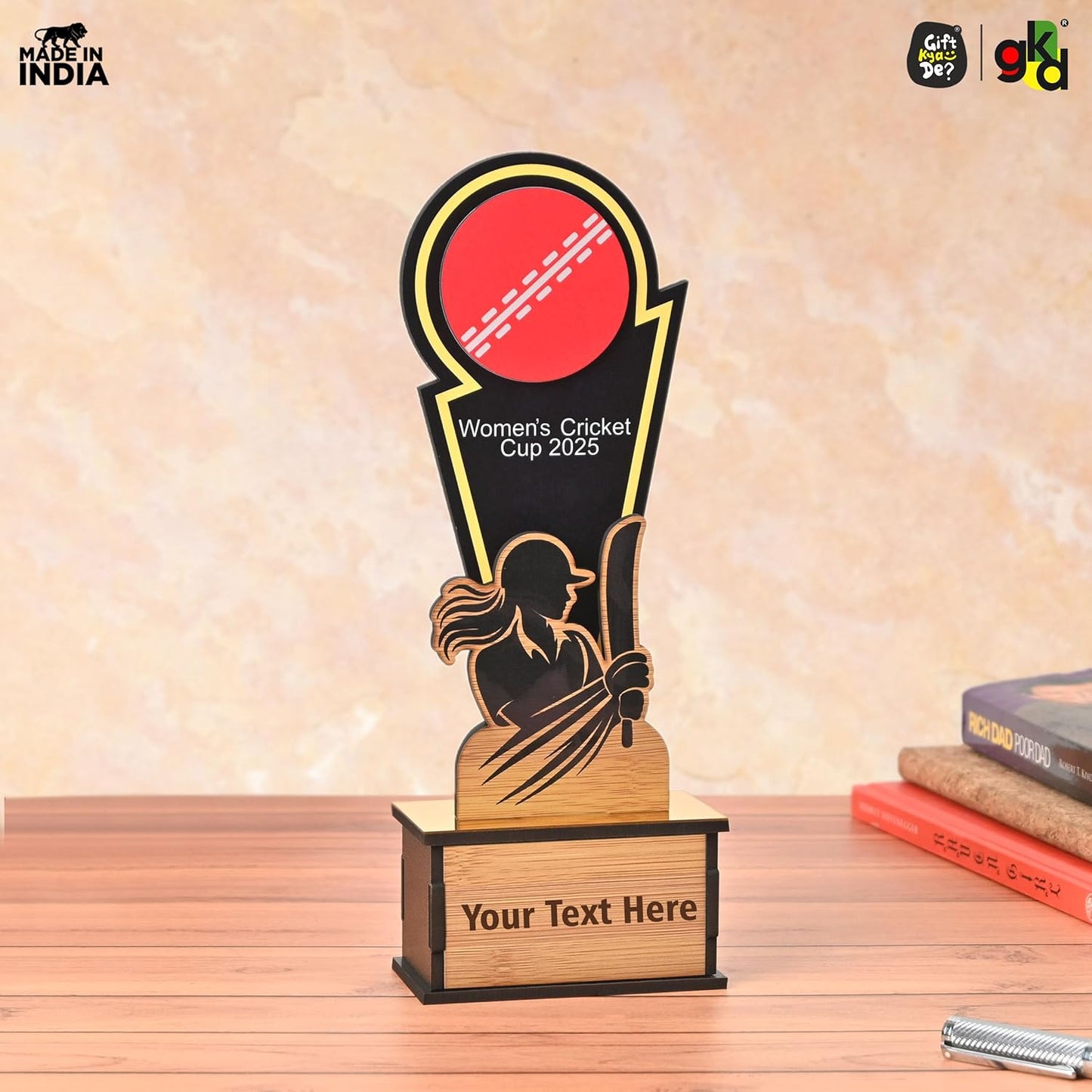 Wooden Cricket Trophy for Winners – Women’s & Men’s Cricket Cup Award | Sports Tournament Memento for Champions & Players