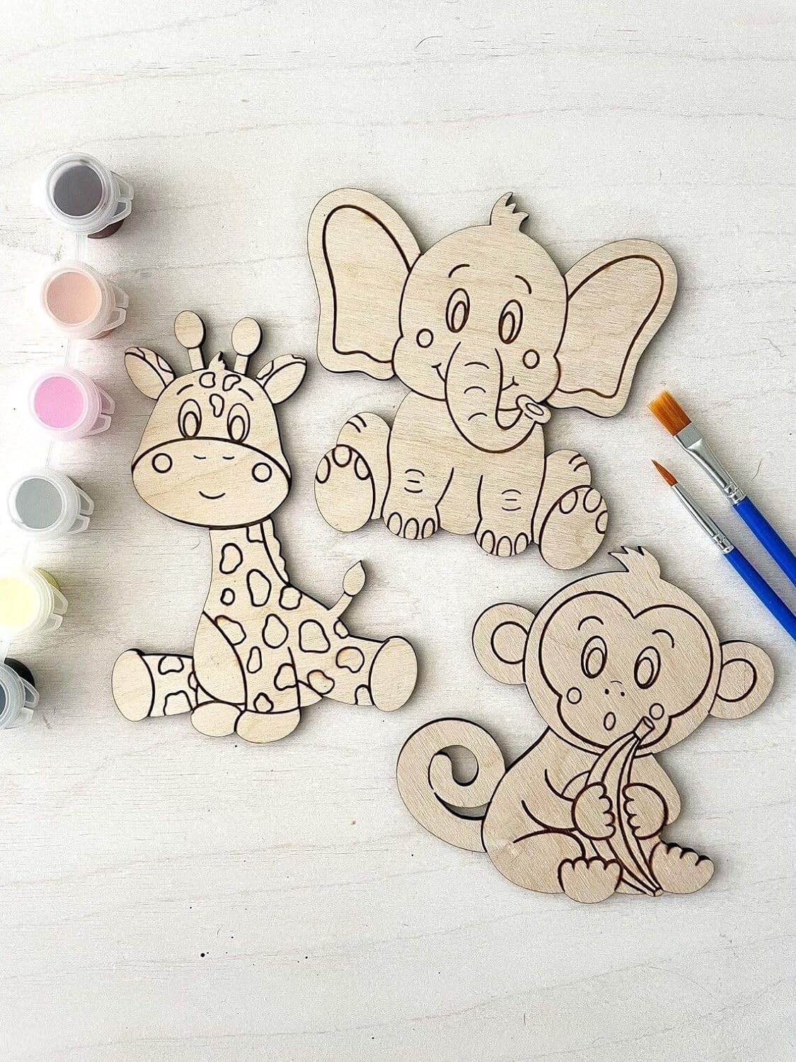 MustHome | DIY Wood Paint Kit for Kids | Animals Wooden Cutouts