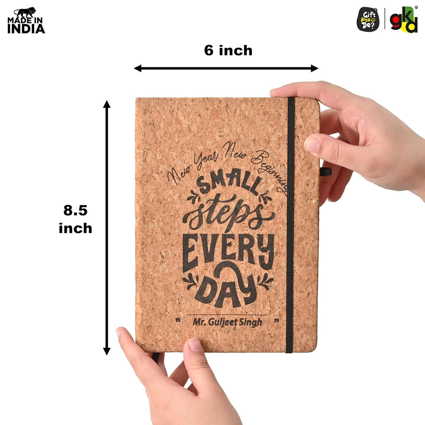 Eco-Friendly Cork Diary with Pen Holder | 190 Pages | Motivational Quote & Personalized Name Option