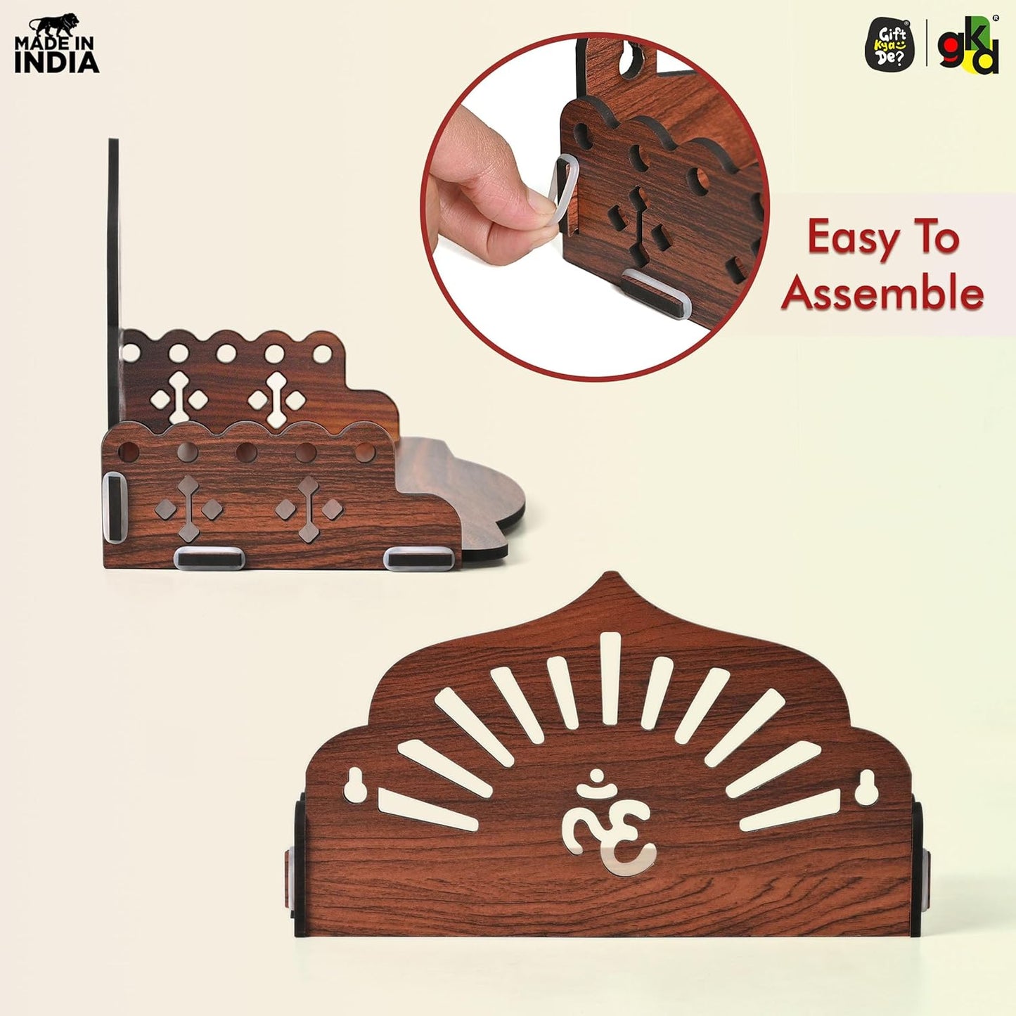 Wooden Pooja Mandir for Home & Office | Wall Hanging or Tabletop Temple | Compact DIY OM Mandir | 10x6x6.5 Inch