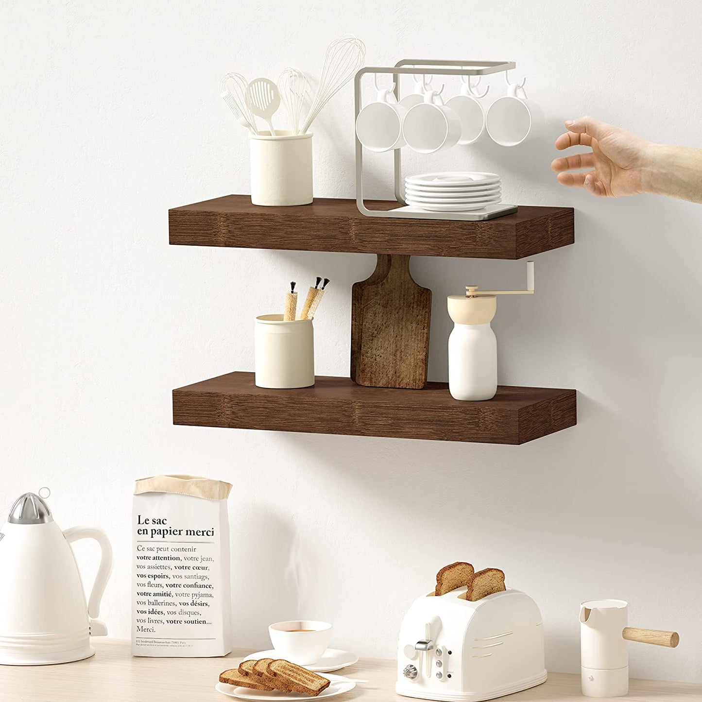 Modern Wood Floating Shelves, for Kitchen Bathrooom (Set of 3)