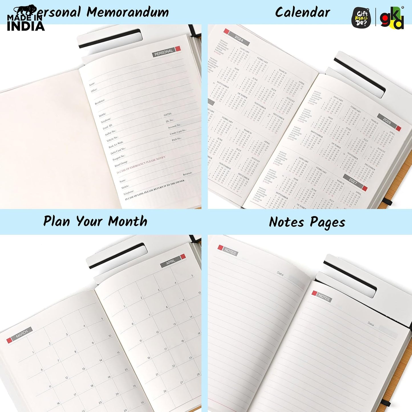 Wooden Smart Diary with White Board & Marker | A5 Notebook with Mobile & Pen Stand | Personal Use, Office & Corporate Gift