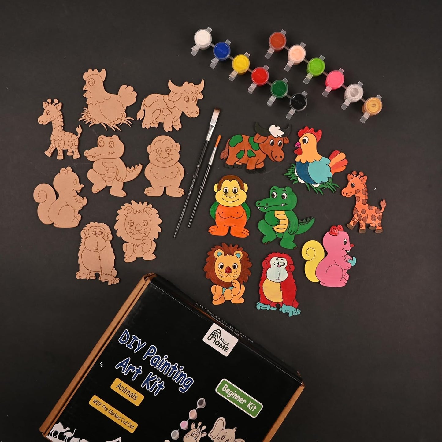 MustHome | DIY Wood Paint Kit for Kids | Animals Wooden Cutouts