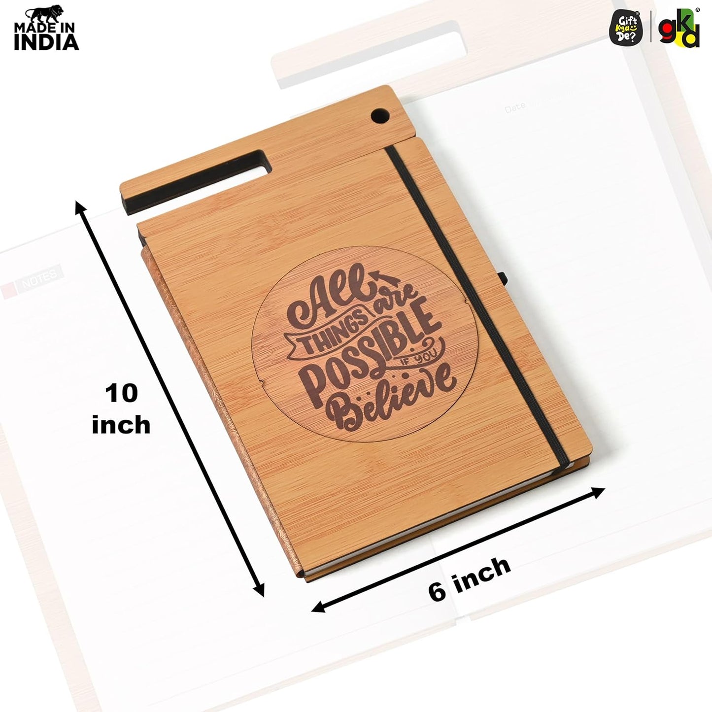 Wooden Diary with Mobile & Pen Stand | Customized Printed Photo/Logo or Motivational Quotes (Non-Customizable)