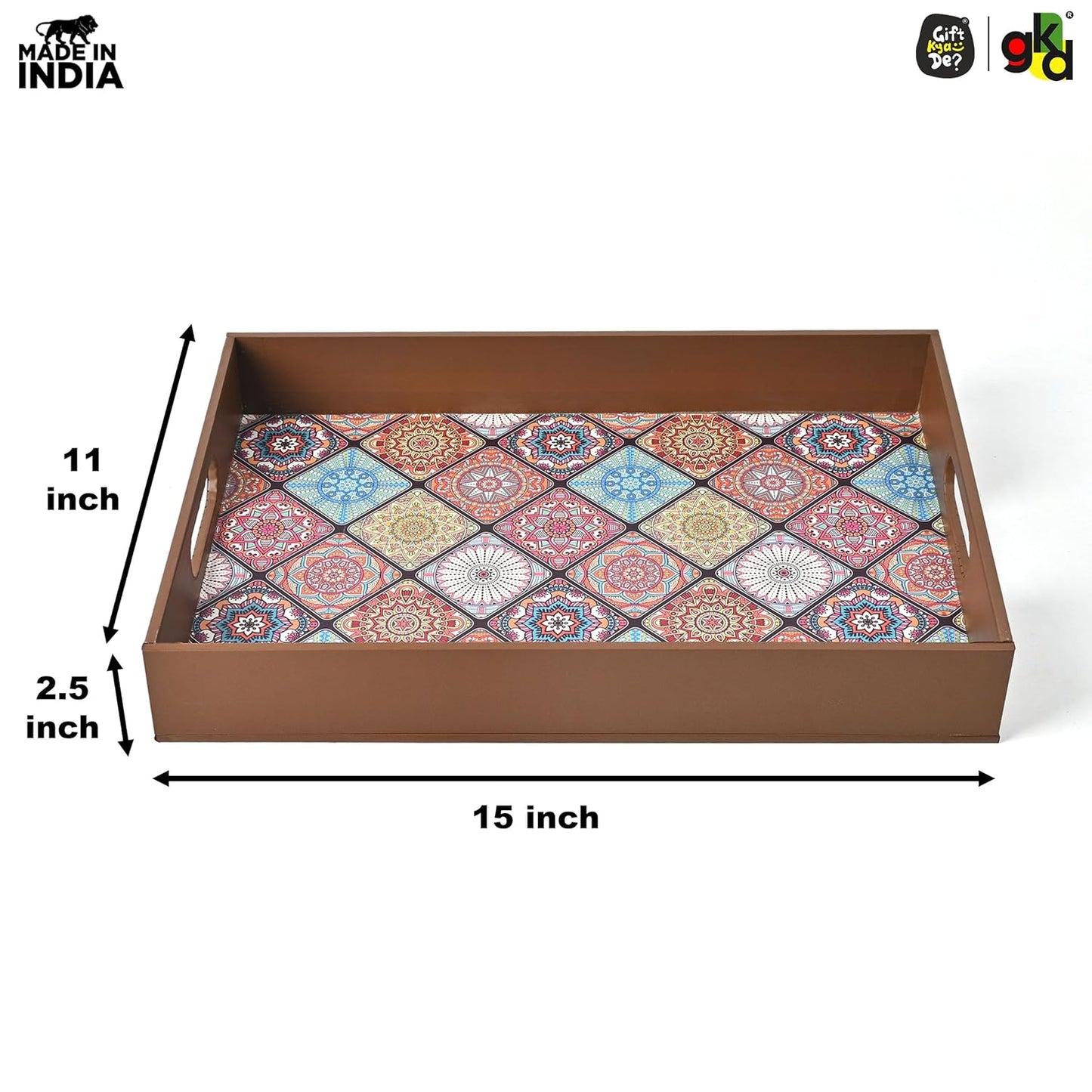 Wooden Serving Tray with 4 Free Coasters – 11x15 Inch Tea, Coffee & Snack Tray – Tray with Handles for Home, Kitchen & Dining