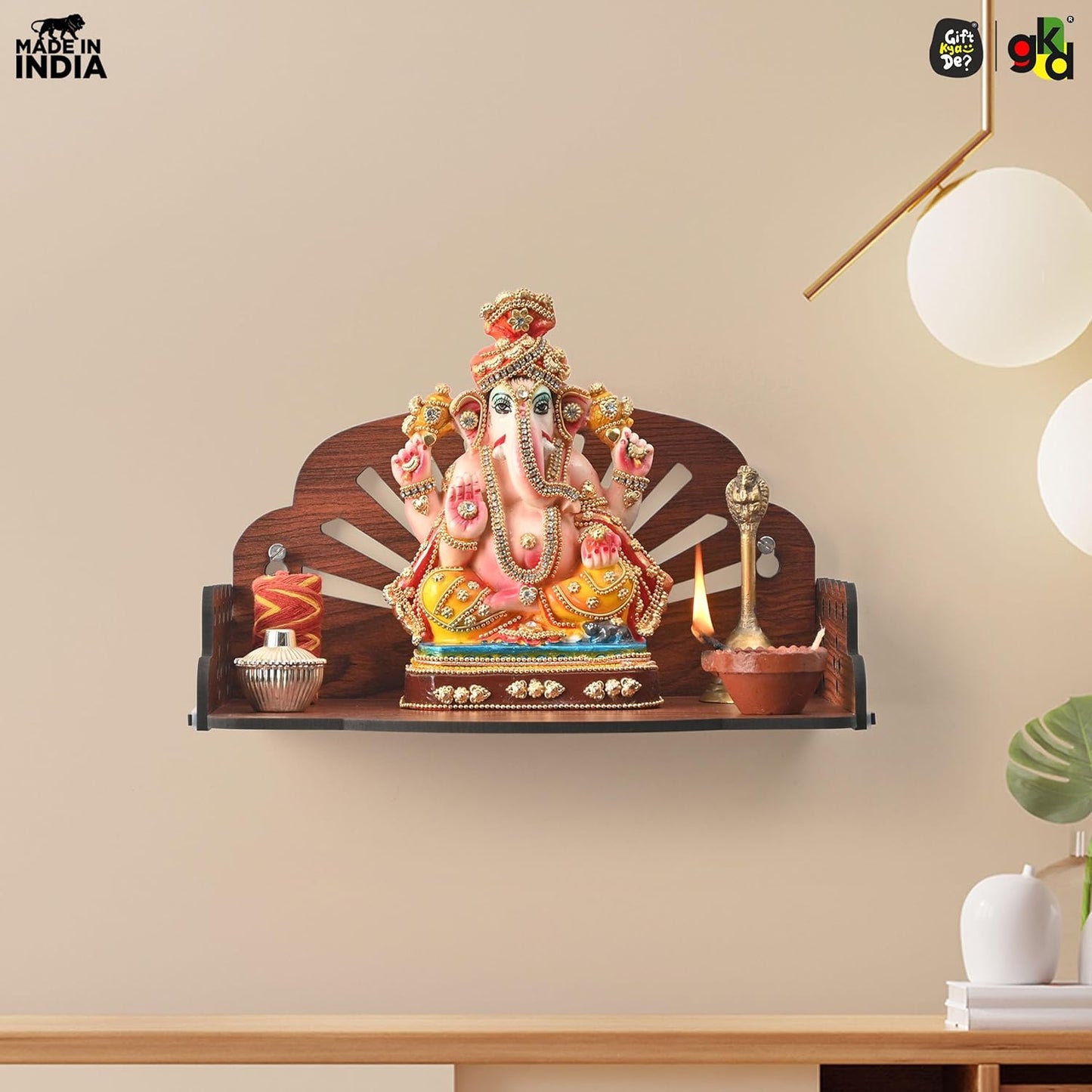 Wooden Pooja Mandir for Home & Office | Wall Hanging or Tabletop Temple | Compact DIY OM Mandir | 10x6x6.5 Inch