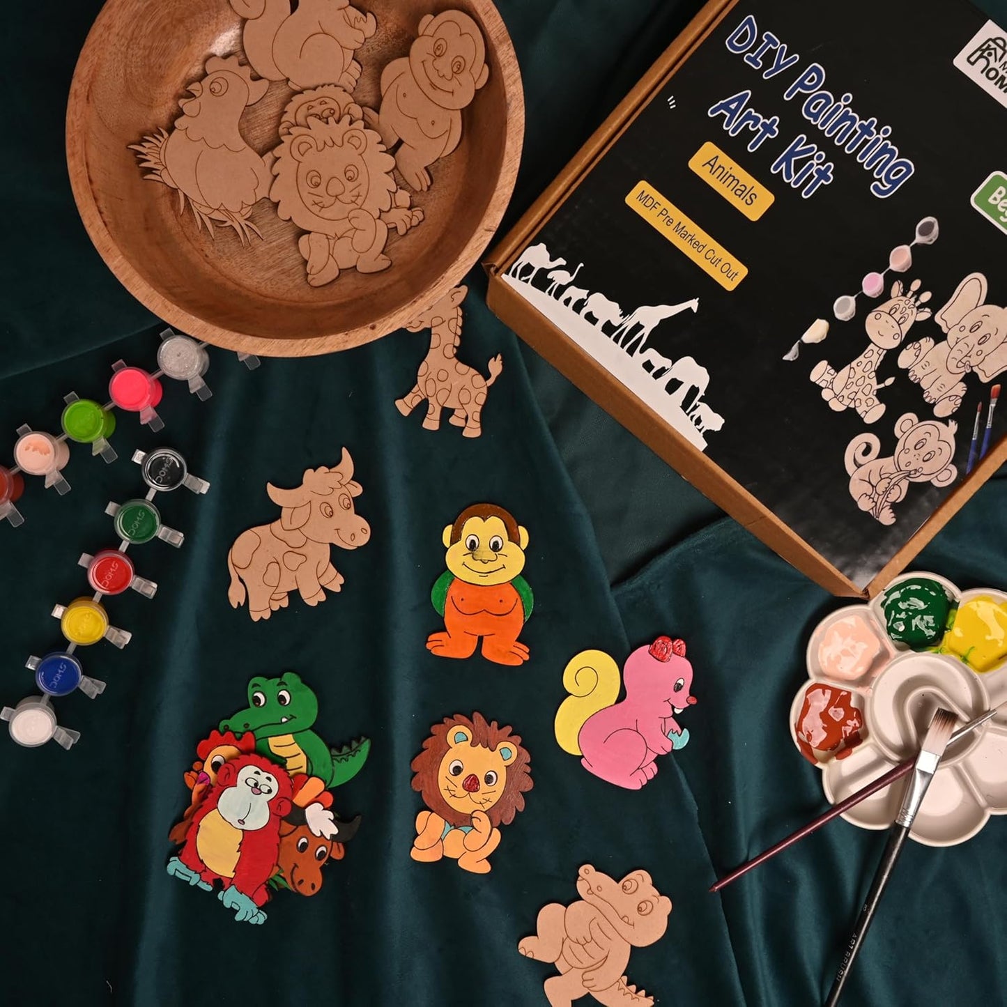 MustHome | DIY Wood Paint Kit for Kids | Animals Wooden Cutouts