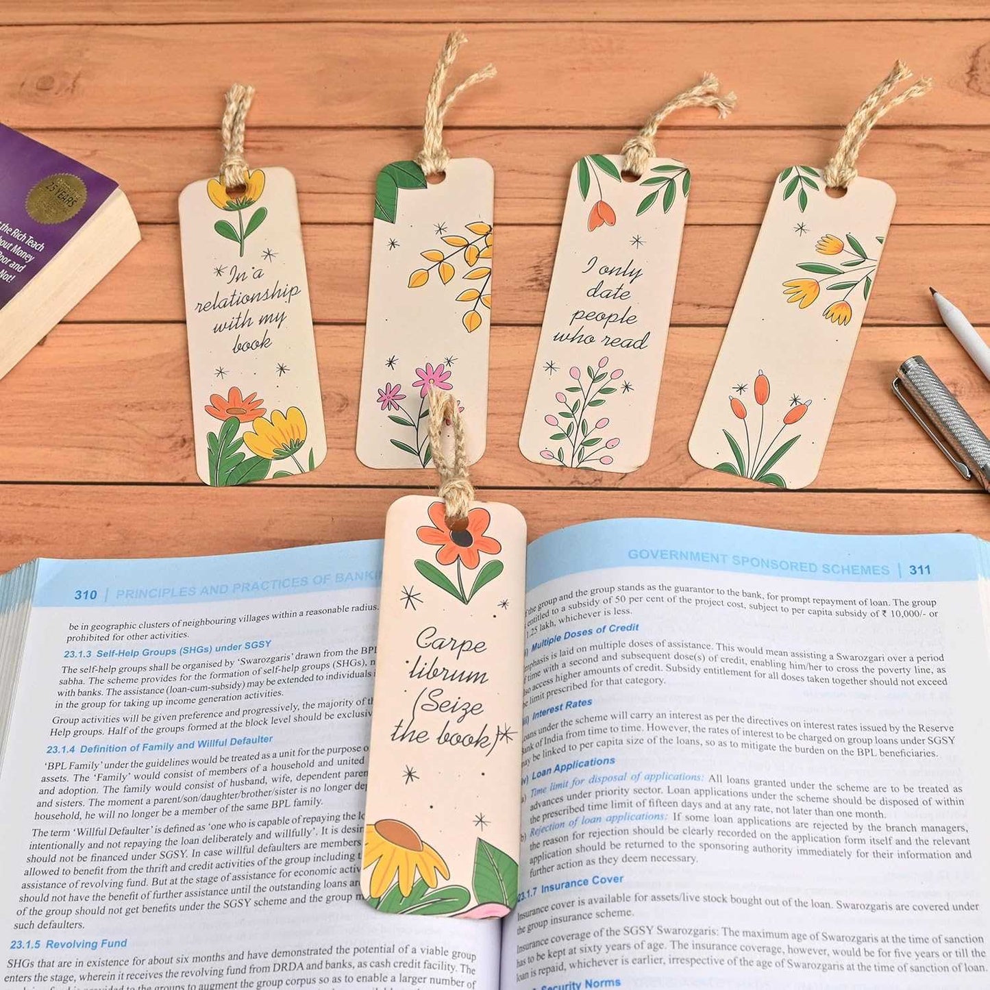 Bookmarks Set of 5 | Beautiful Designs & Quotes | Hard Paper Book Marker With Handmade Tassel Dori