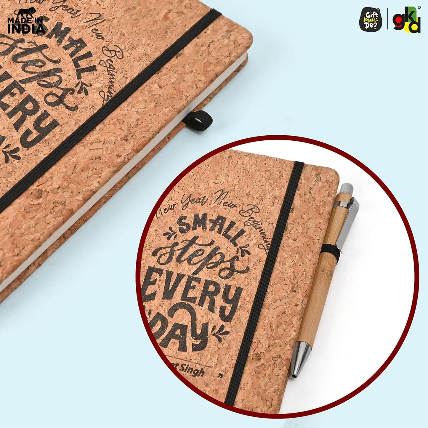 Eco-Friendly Cork Diary with Pen Holder | 190 Pages | Motivational Quote & Personalized Name Option