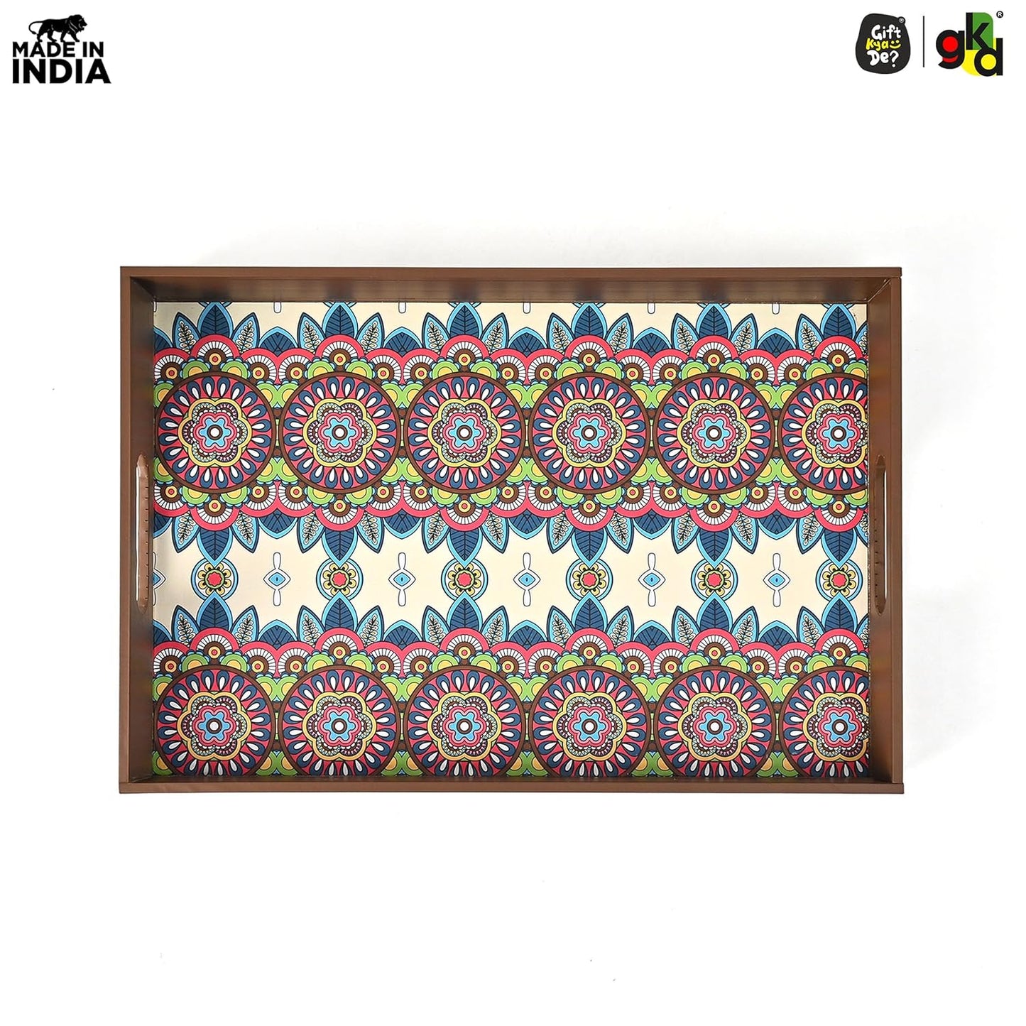 Wooden Serving Tray with 4 Free Coasters – 11x15 Inch Tea, Coffee & Snack Tray – Tray with Handles for Home, Kitchen & Dining