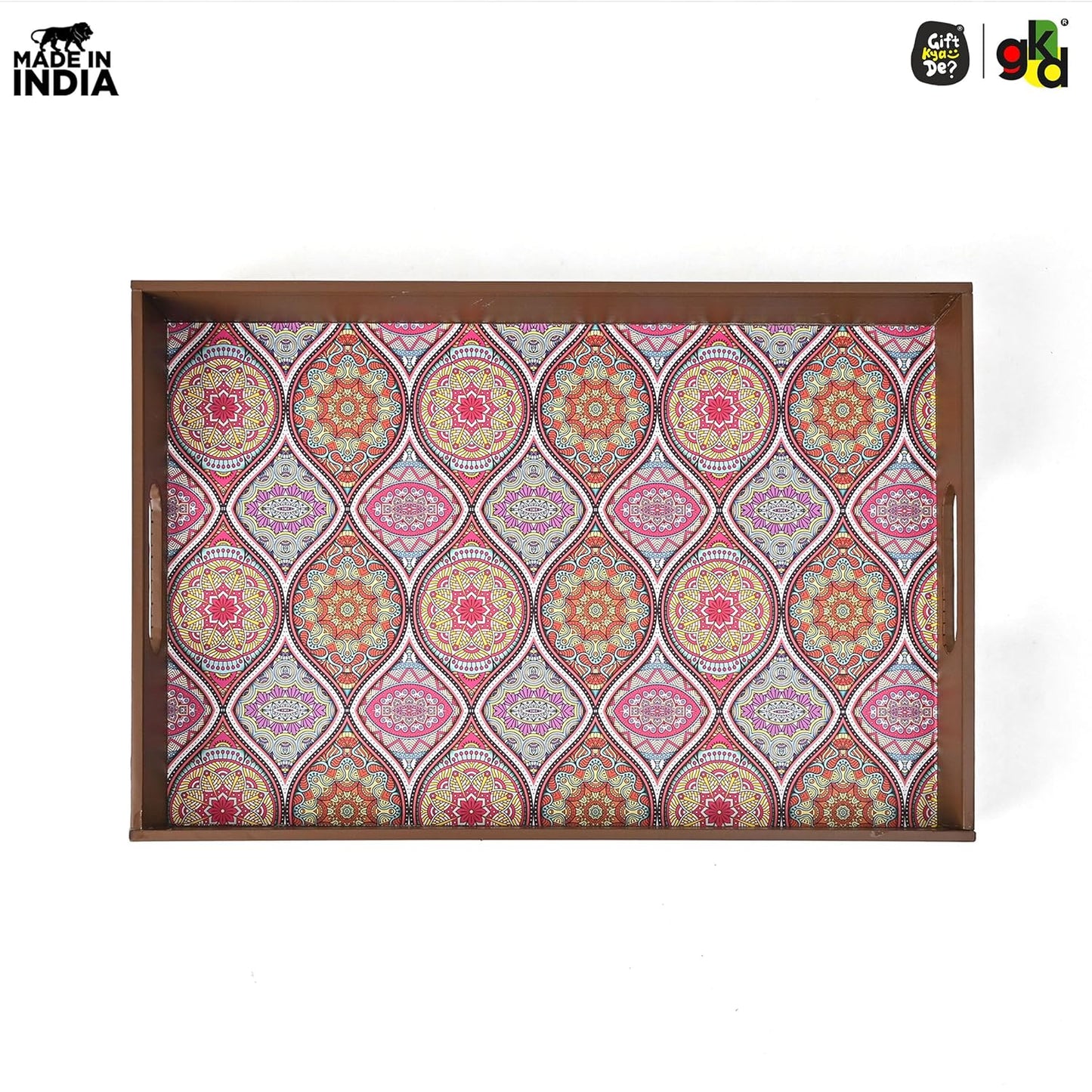Wooden Serving Tray with 4 Free Coasters – 11x15 Inch Tea, Coffee & Snack Tray – Tray with Handles for Home, Kitchen & Dining