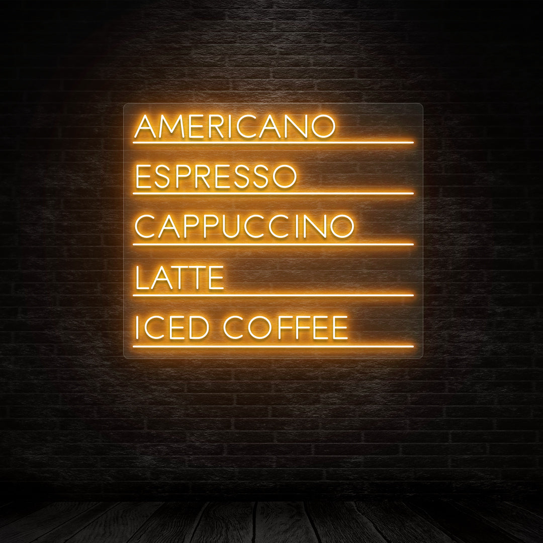 Coffee Menu Neon Sign