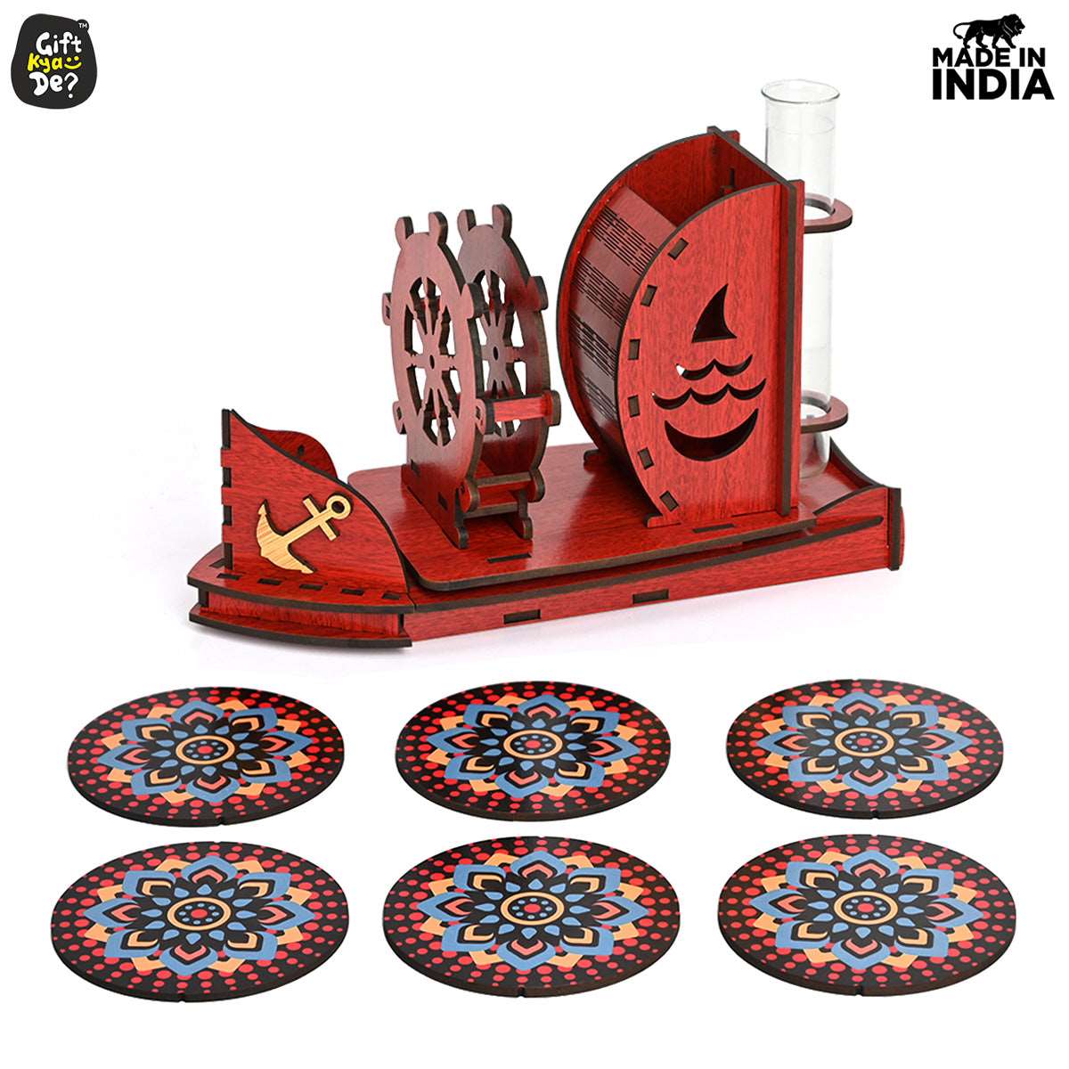 Boat Shape Coaster Stand With Set of 6 Coaster & Cute Test Tube Planter