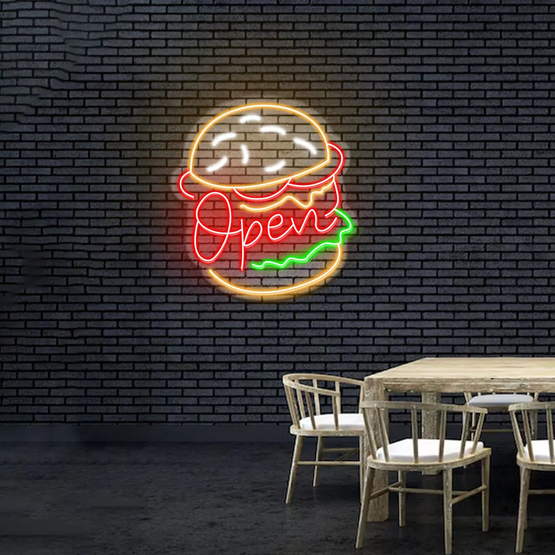 Burger Open Neon Sign