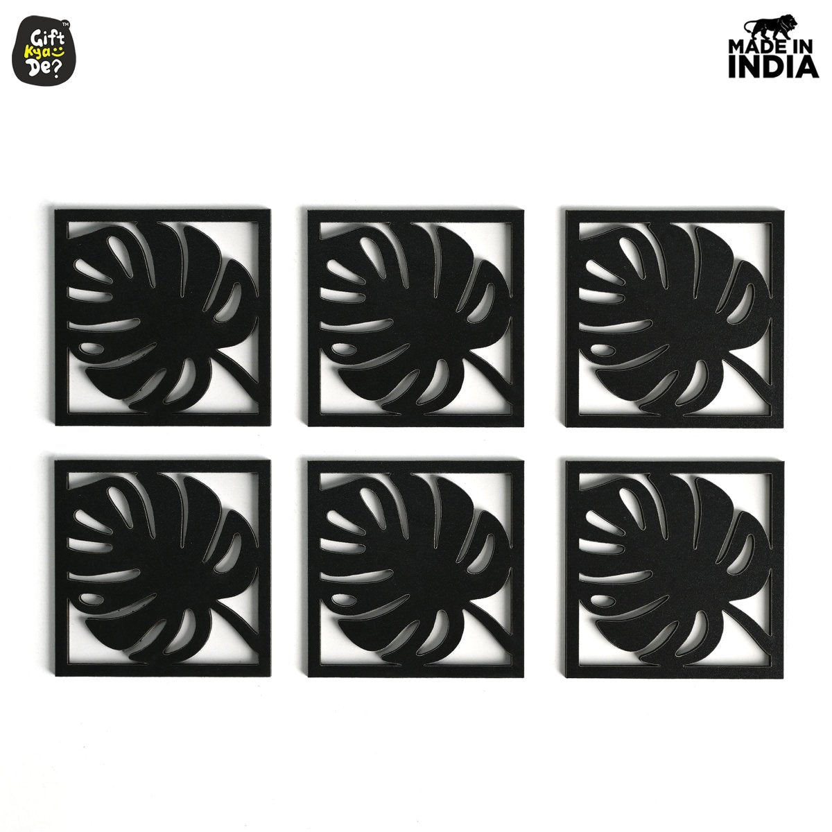 Coaster Set of 6 Leaf Cutwork Design | Wooden Coasters to Serve Tea Cups, Coffee Mugs and Glasses