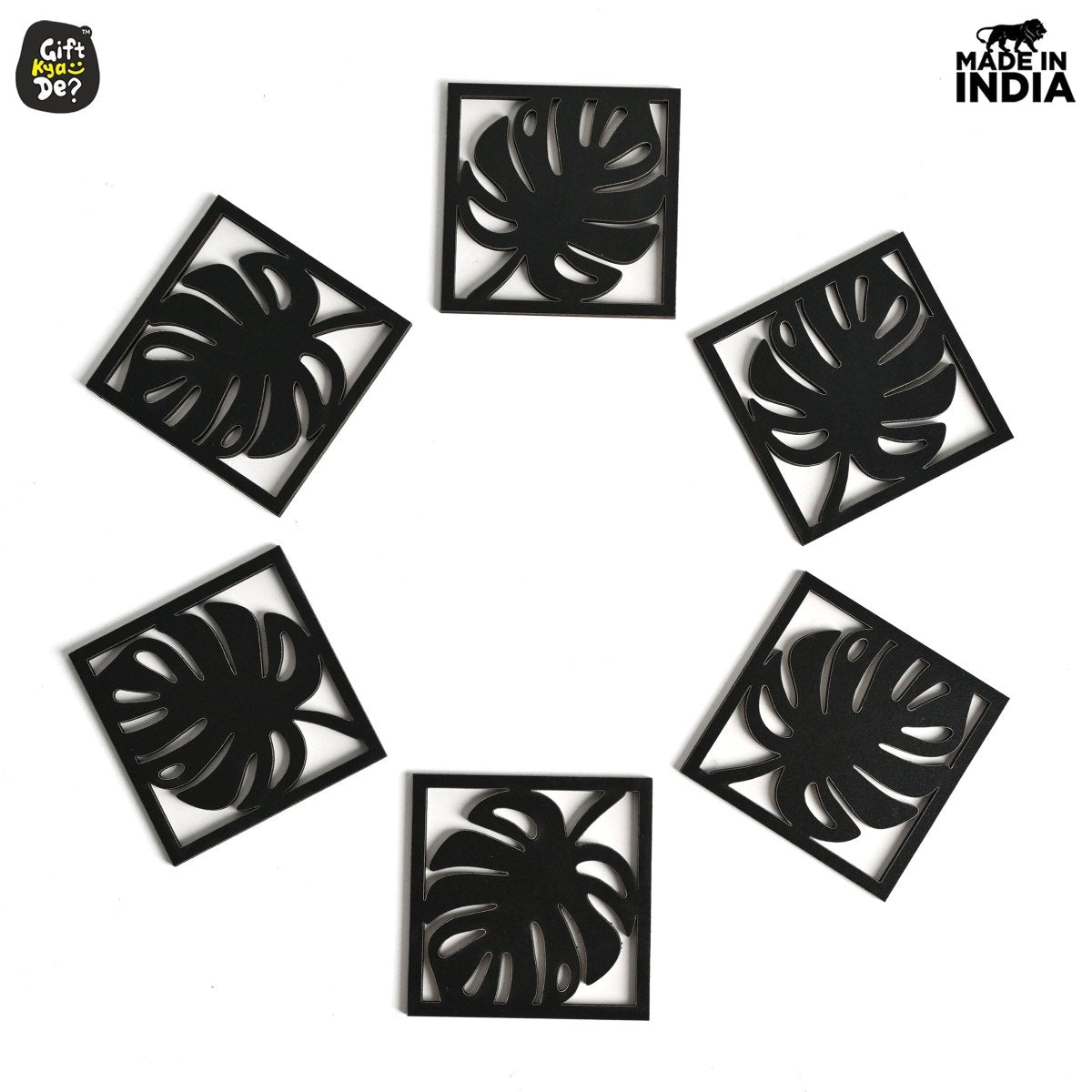 Coaster Set of 6 Leaf Cutwork Design | Wooden Coasters to Serve Tea Cups, Coffee Mugs and Glasses