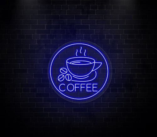 Coffee Cup Coffee Beans Neon Sign