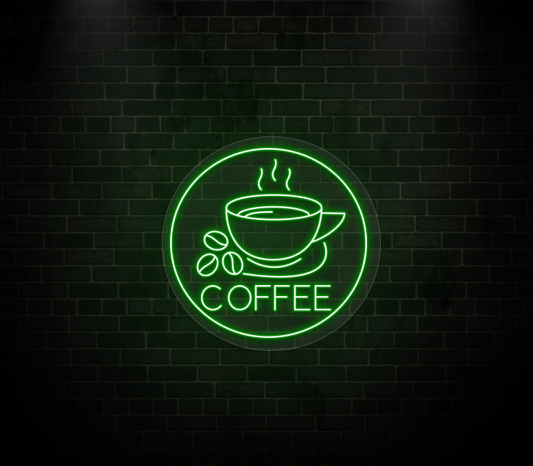 Coffee Cup Coffee Beans Neon Sign