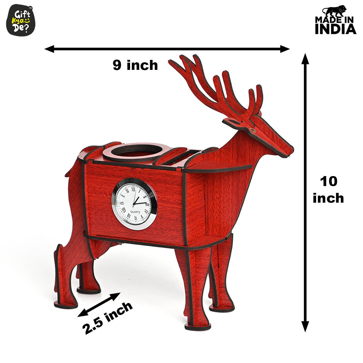 Deer Showpiece | Desk Organizer With Clock & Calendar 2024 | Home & Office Decor