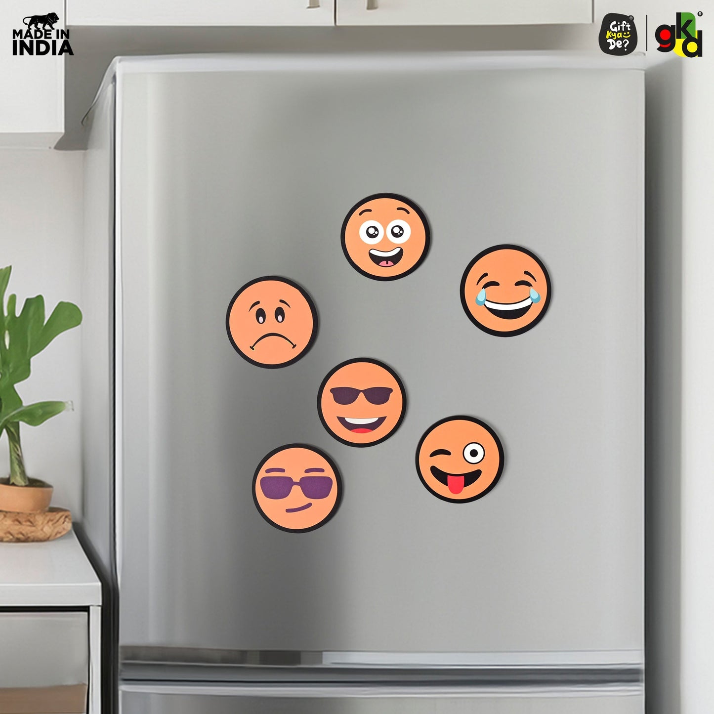 Wooden Fridge Magnet Set – Pack of 6 | Cartoon, Emoji & Veggie Designs | Cute, Fun & Durable Refrigerator Magnets