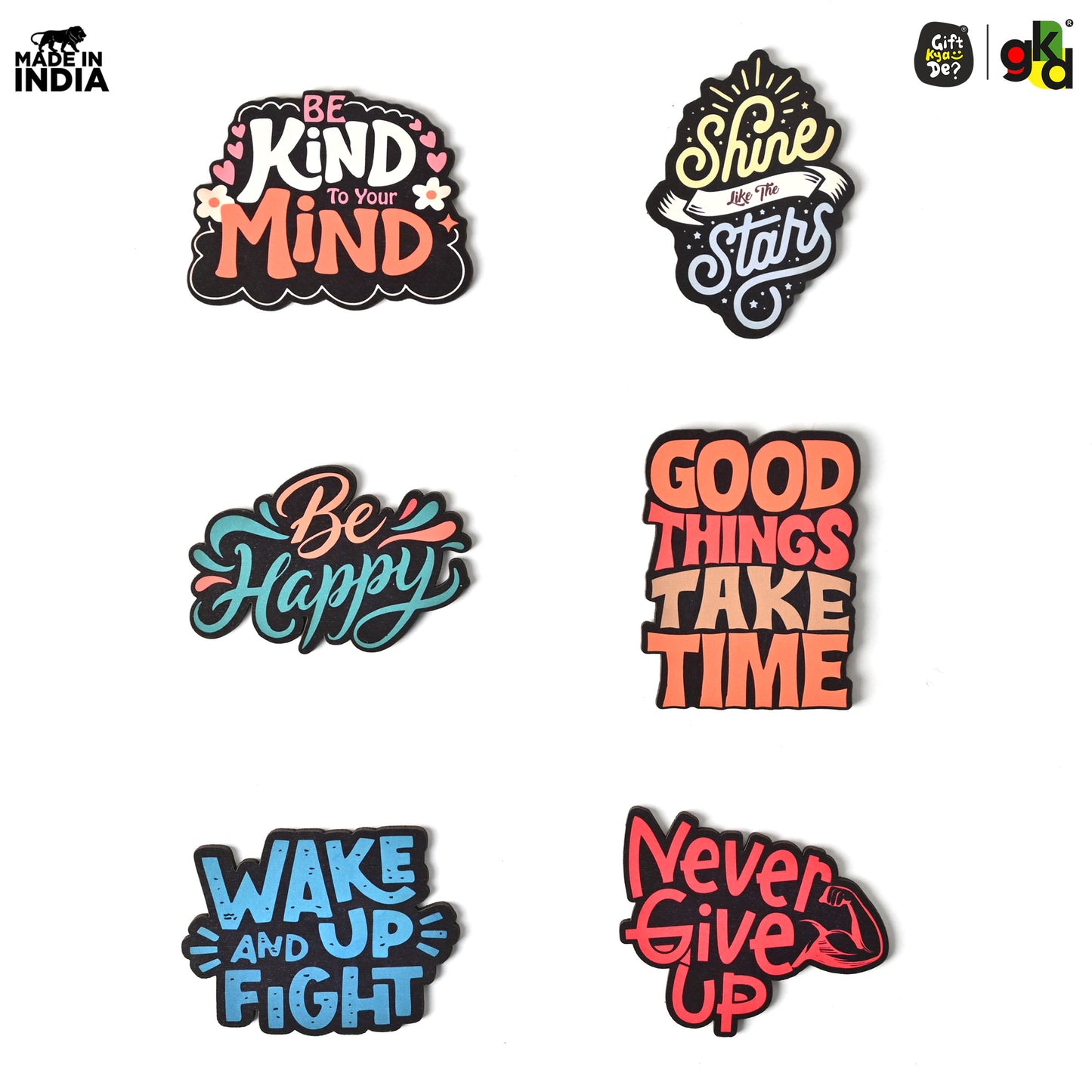 Wooden Fridge Magnet Set – Pack of 6 | Available in Bike Designs, Motivational Quotes, and Quirky Fun Characters | Aesthetic Fridge Décor