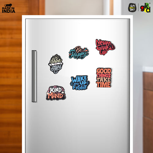 Wooden Fridge Magnet Set – Pack of 6 | Available in Bike Designs, Motivational Quotes, and Quirky Fun Characters | Aesthetic Fridge Décor