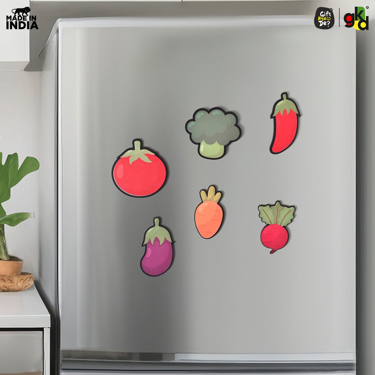 Wooden Fridge Magnet Set – Pack of 6 | Cartoon, Emoji & Veggie Designs | Cute, Fun & Durable Refrigerator Magnets